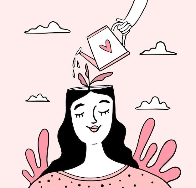 Mão desenhada dia mundial da saúde mental com mulher | Vetor Grátis