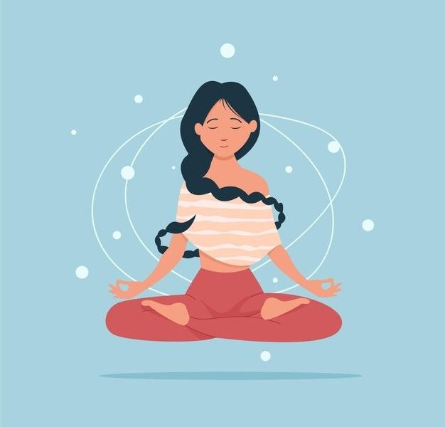 Mulher relaxada meditando | Vetor Grátis