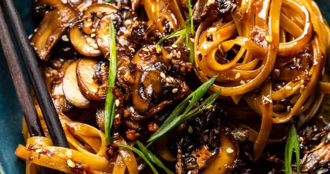 30 Minute Saucy Ginger Sesame Noodles with Caramelized Mushrooms.