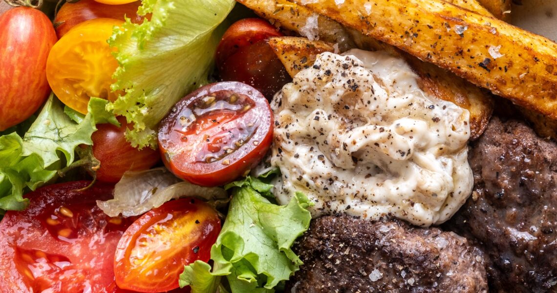 Burger Bowls with Caramelized Onion Aioli