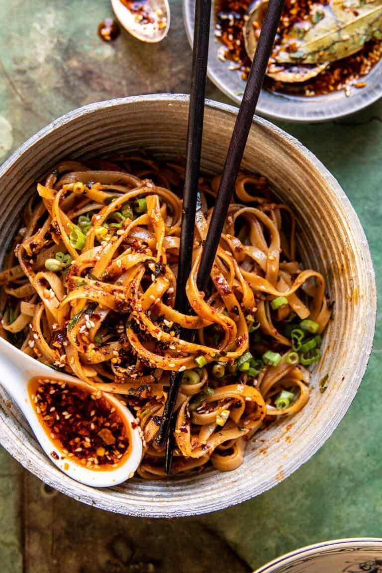 Crispy Sesame Garlic Chili Oil Noodles.