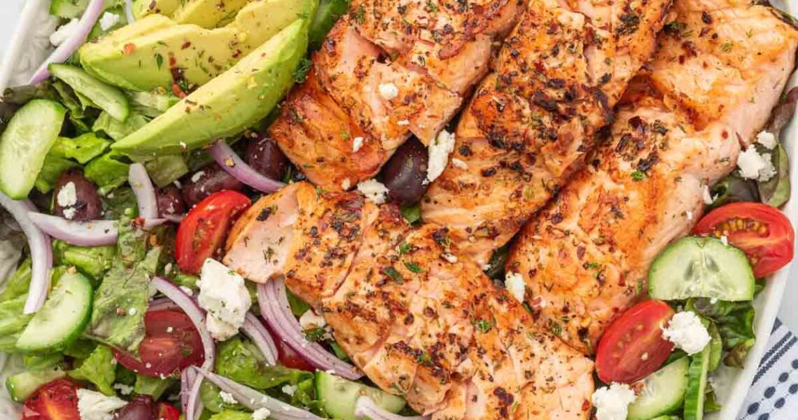 Greek Style Grilled Salmon Salad – Cookin' with Mima