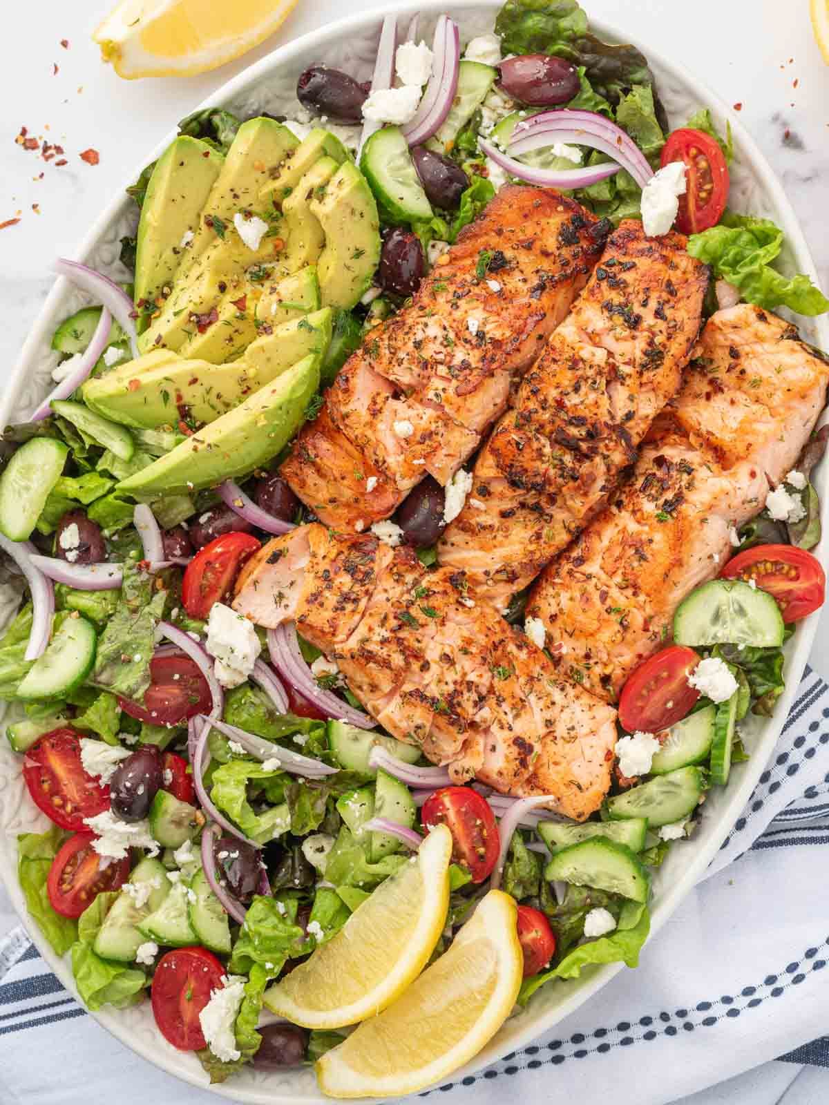 Greek Style Grilled Salmon Salad – Cookin' with Mima