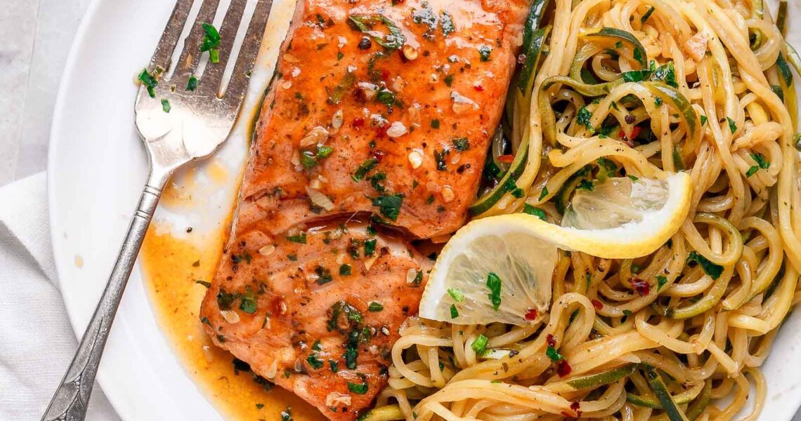 Lemon Garlic Butter Salmon with Zucchini Noodles