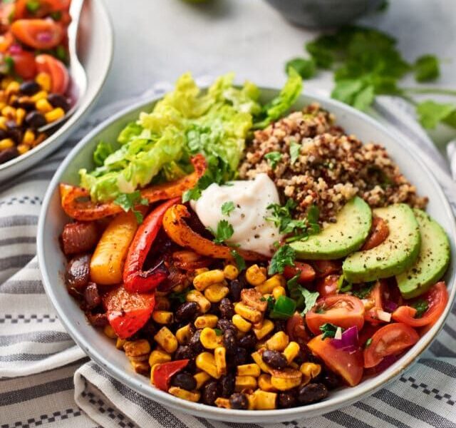 Mexican Buddha Bowl with Fajita Veg - Vegan Recipes - Forkful of Plants