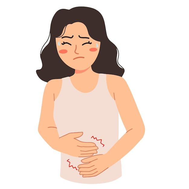 Mulher com cólicas e dor de estômago ilustração de dor menstrual | Vetor Premium