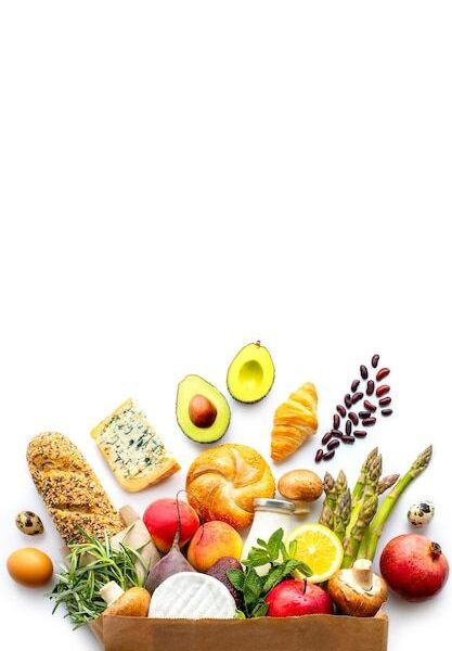 Premium Photo | Healthy food paper bagHealthy food backgroundSupermarket food conceptShopping in the supermarket