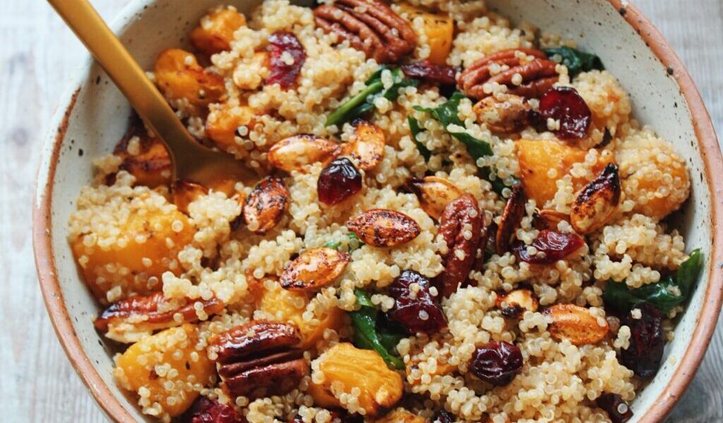 Roasted Pumpkin Quinoa Salad (With Pecan & Cranberry)