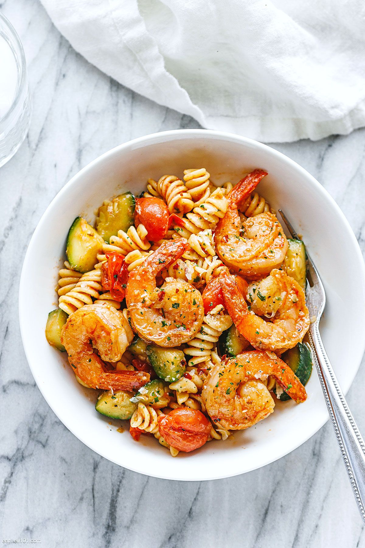 Tomato Zucchini Shrimp Pasta