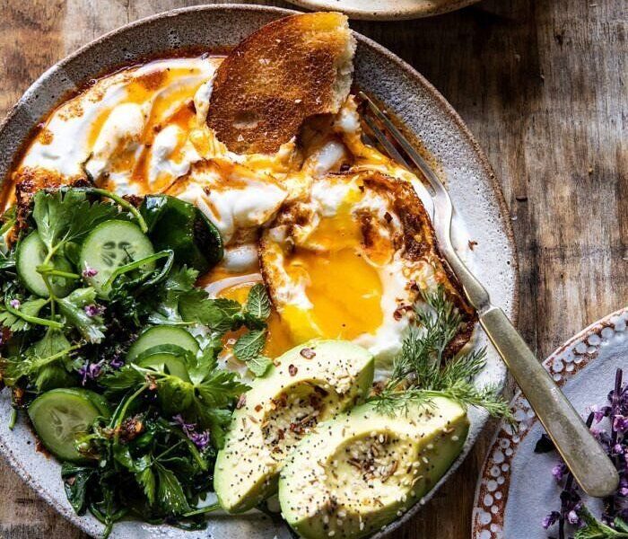 Turkish Eggs with Chile Butter and Whipped Feta.