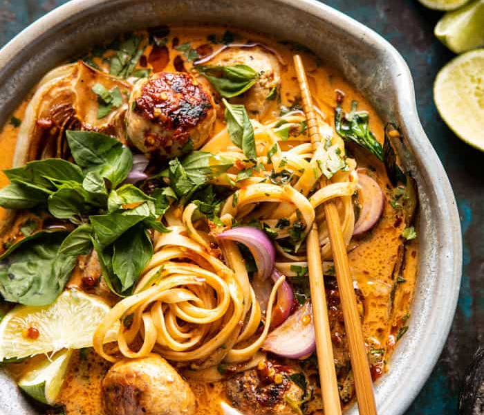 Weeknight Thai Chicken Meatball Khao Soi.