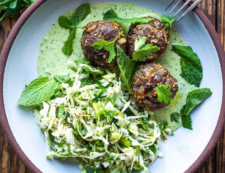 Zaatar Meatballs with Green Tahini Sauce