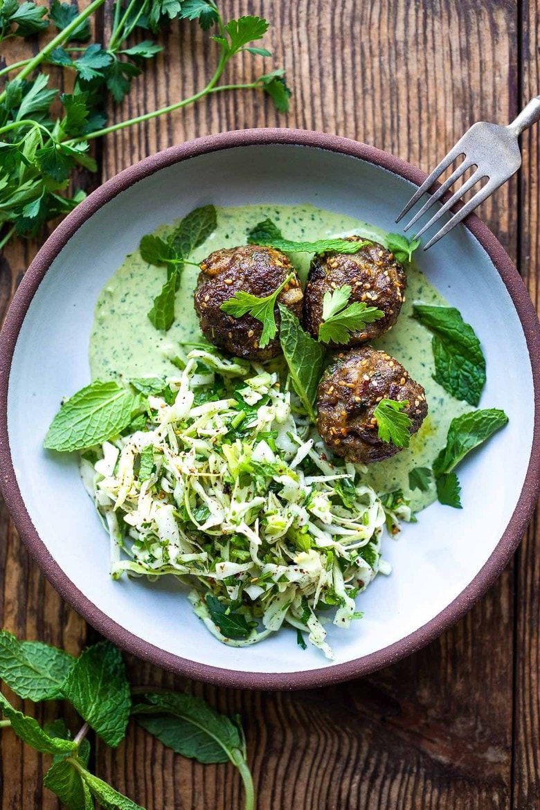 Zaatar Meatballs with Green Tahini Sauce