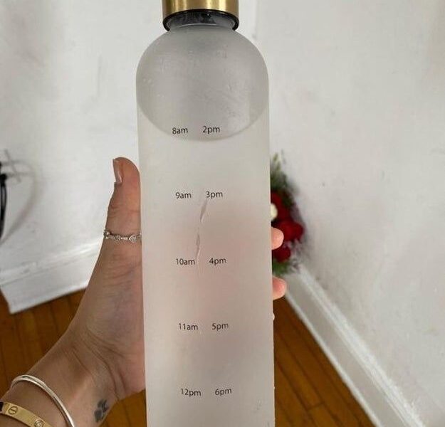 A sleek clear water bottle with time markers to help you stay hydrated in style — maybe now we'll actually remember to get eight glasses a day in.