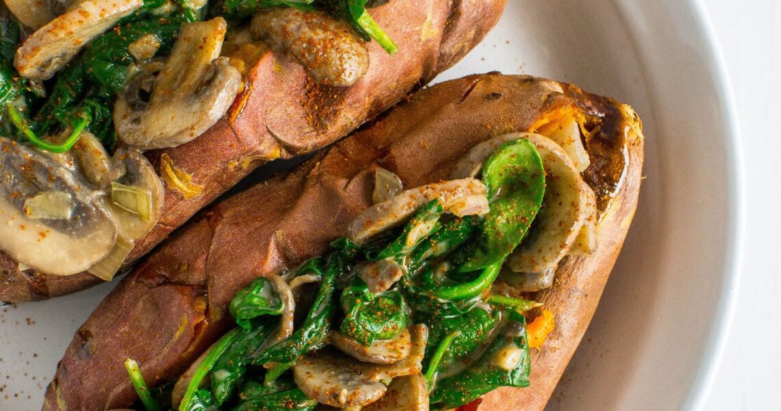 Ballerina Bites: Creamy Mushroom and Spinach Stuffed Sweet Potatoes — A Dancer's Life