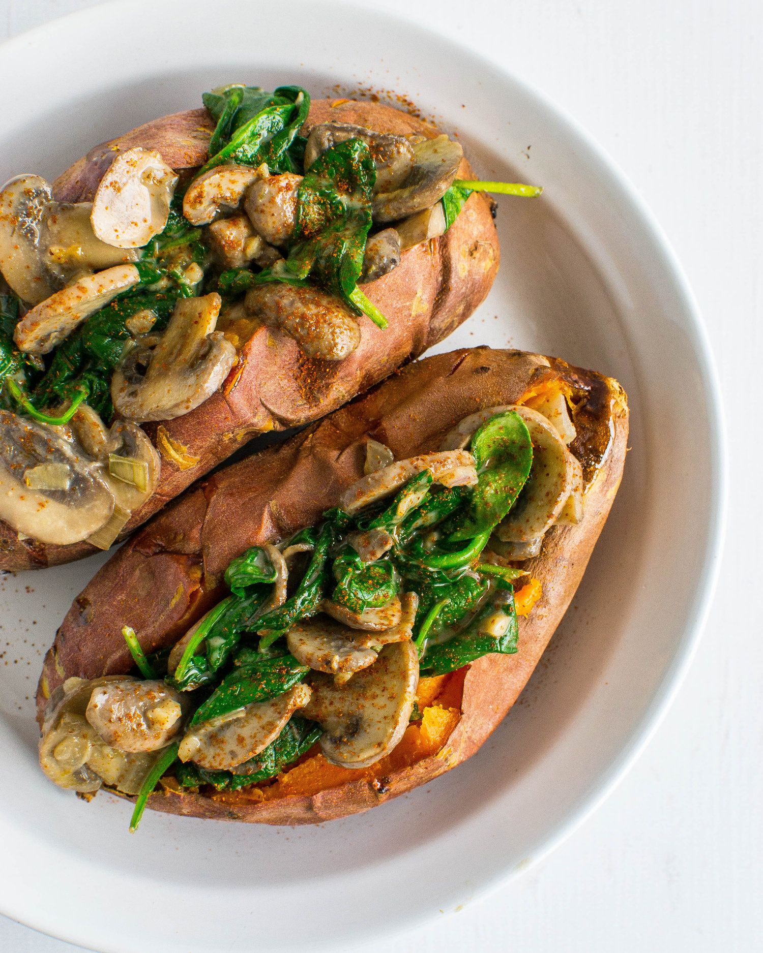 Ballerina Bites: Creamy Mushroom and Spinach Stuffed Sweet Potatoes — A Dancer's Life