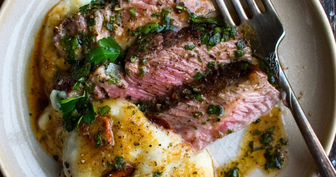 Brown Butter Steak with Roasted Garlic Whipped Cauliflower - The Original Dish