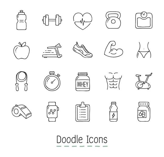 Free Vector | Doodle Health And Fitness Icons.