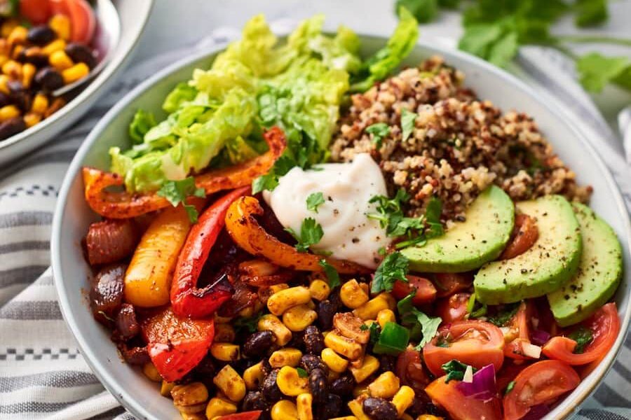 Mexican Buddha Bowl with Fajita Veg - Vegan Recipes - Forkful of Plants