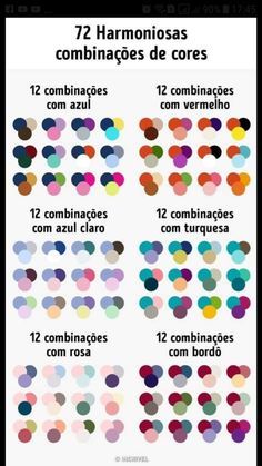 Tabela com 72 harmoniosas combinações de cores