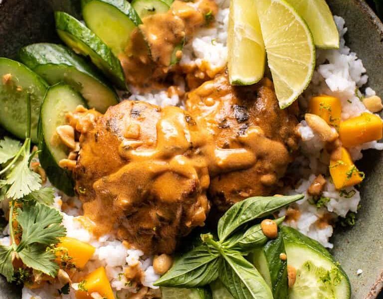 Weeknight Thai Peanut Chicken with Spicy Lime Mango.