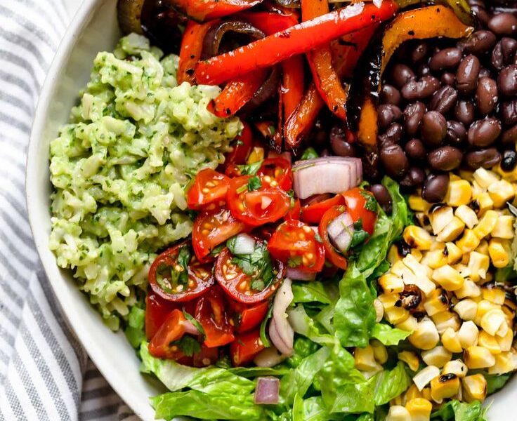 grilled veggie burrito bowls with green rice - plays well with butter