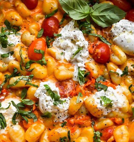 30 Minute Creamy Tomato Gnocchi with Burrata