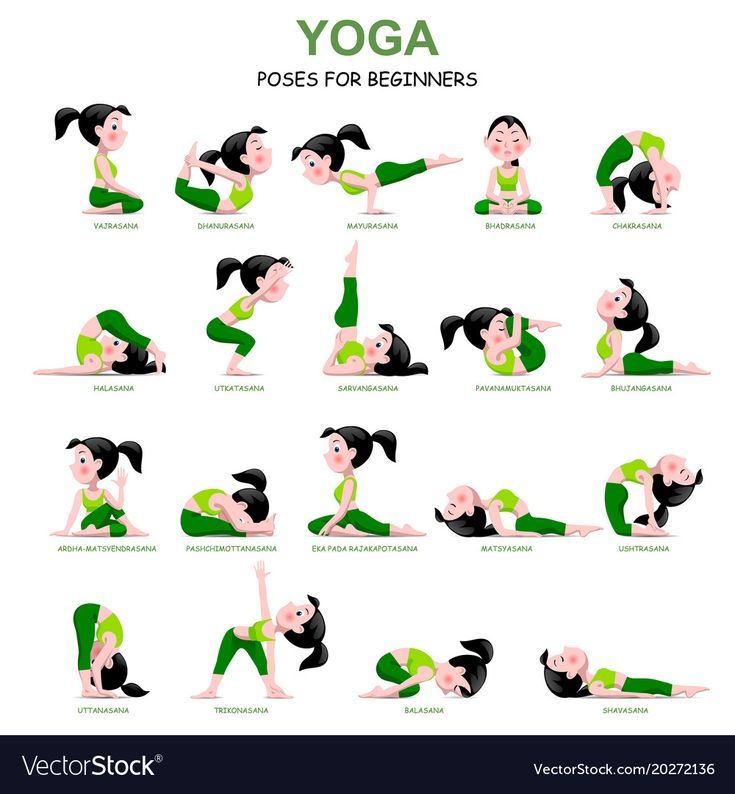 Cartoon girl in yoga poses with titles vector image on VectorStock