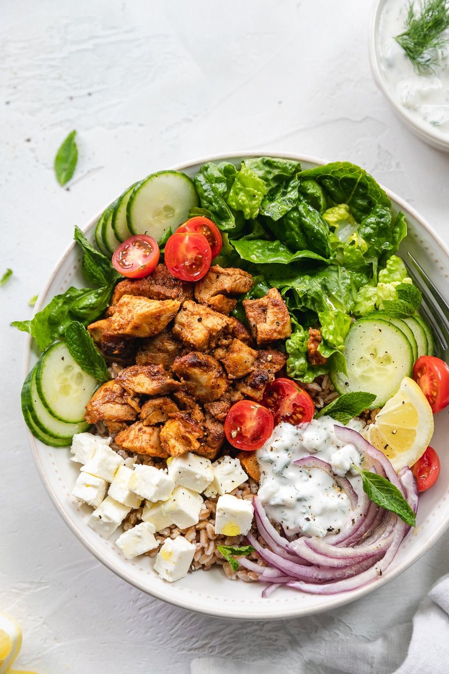 Chicken Shawarma Bowls with Quick Tzatziki Sauce