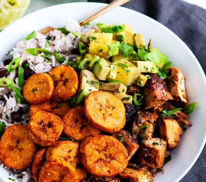 Cuban Chicken Bowls with Fried Plantains