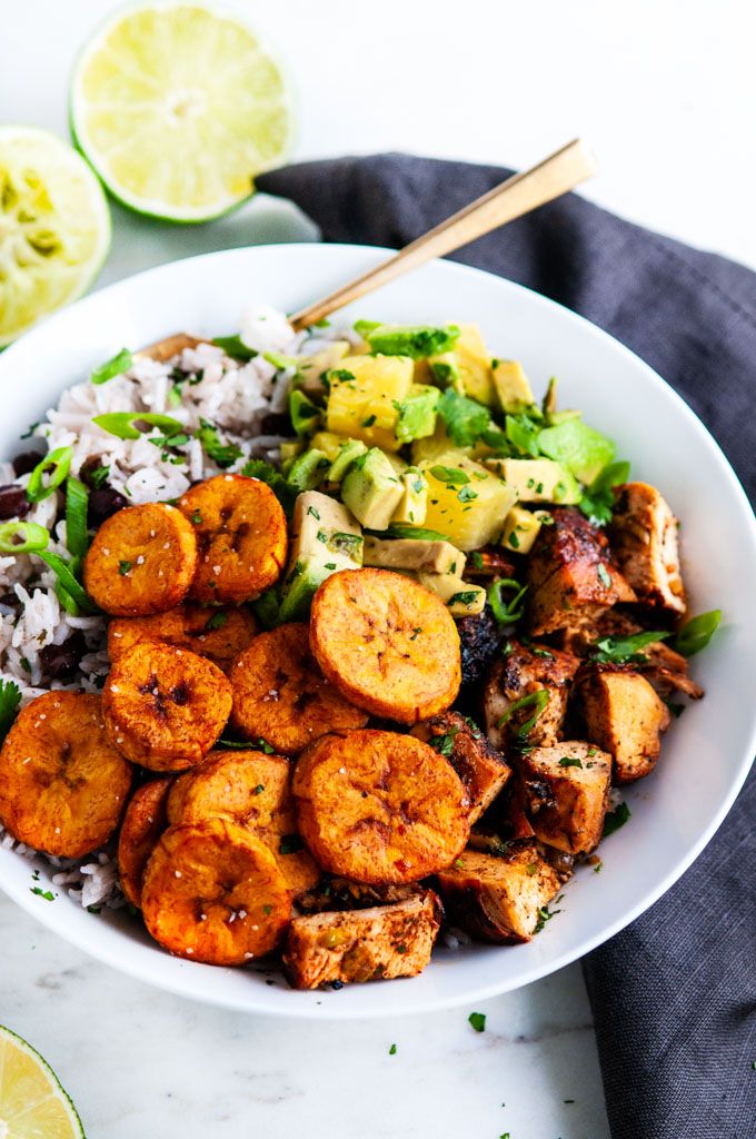 Cuban Chicken Bowls with Fried Plantains