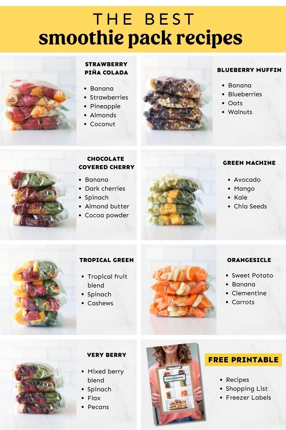 How to Make Freezer Smoothie Packs (+7 Printable Recipes & Shopping Lists) - Thriving Home