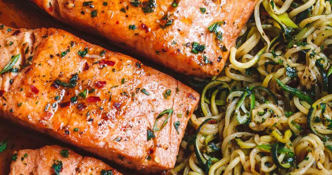 Lemon Garlic Butter Salmon with Zucchini Noodles