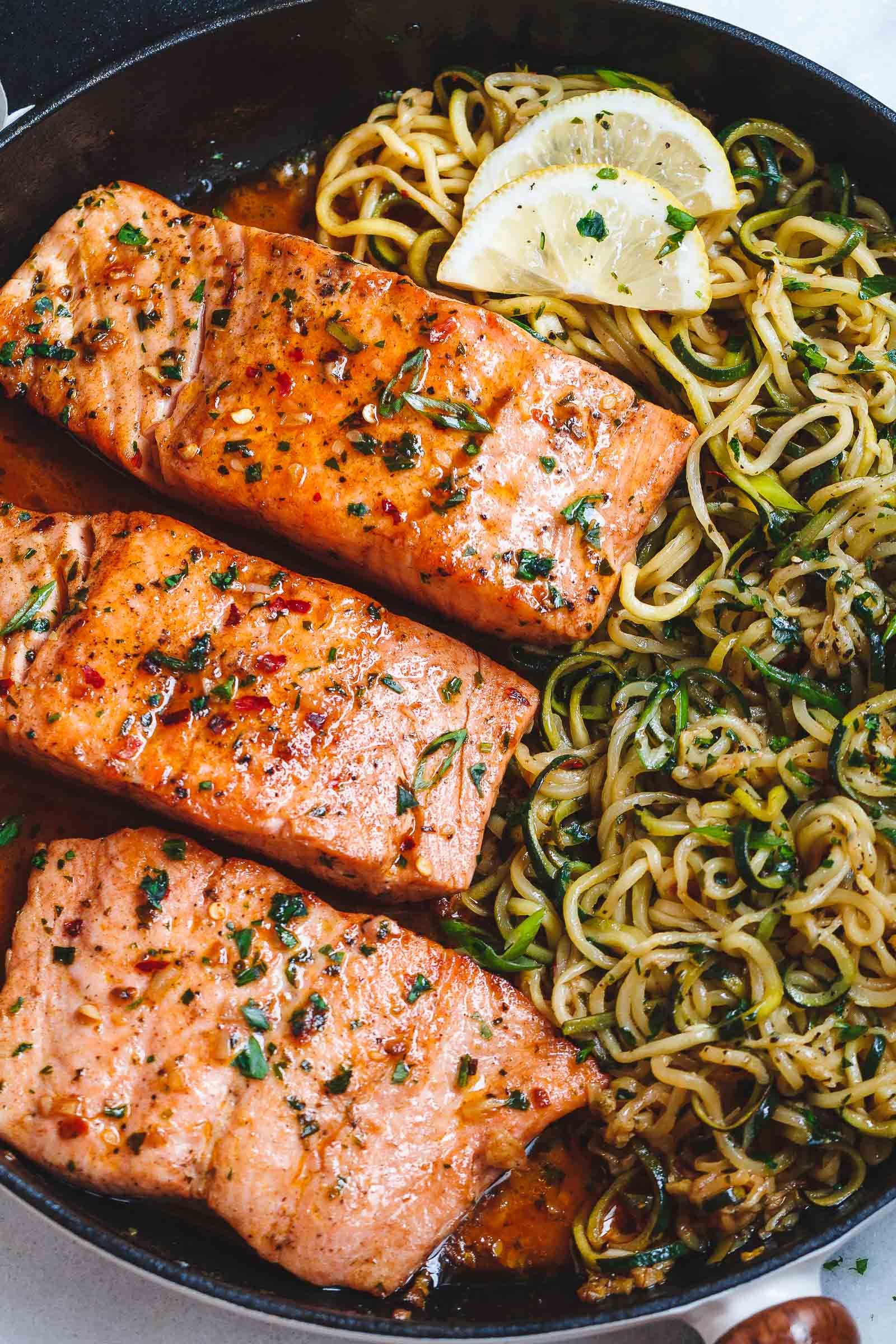 Lemon Garlic Butter Salmon with Zucchini Noodles