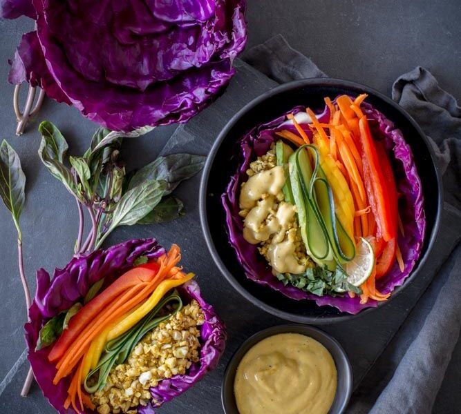 Raw Cashew Mango Cabbage Wraps