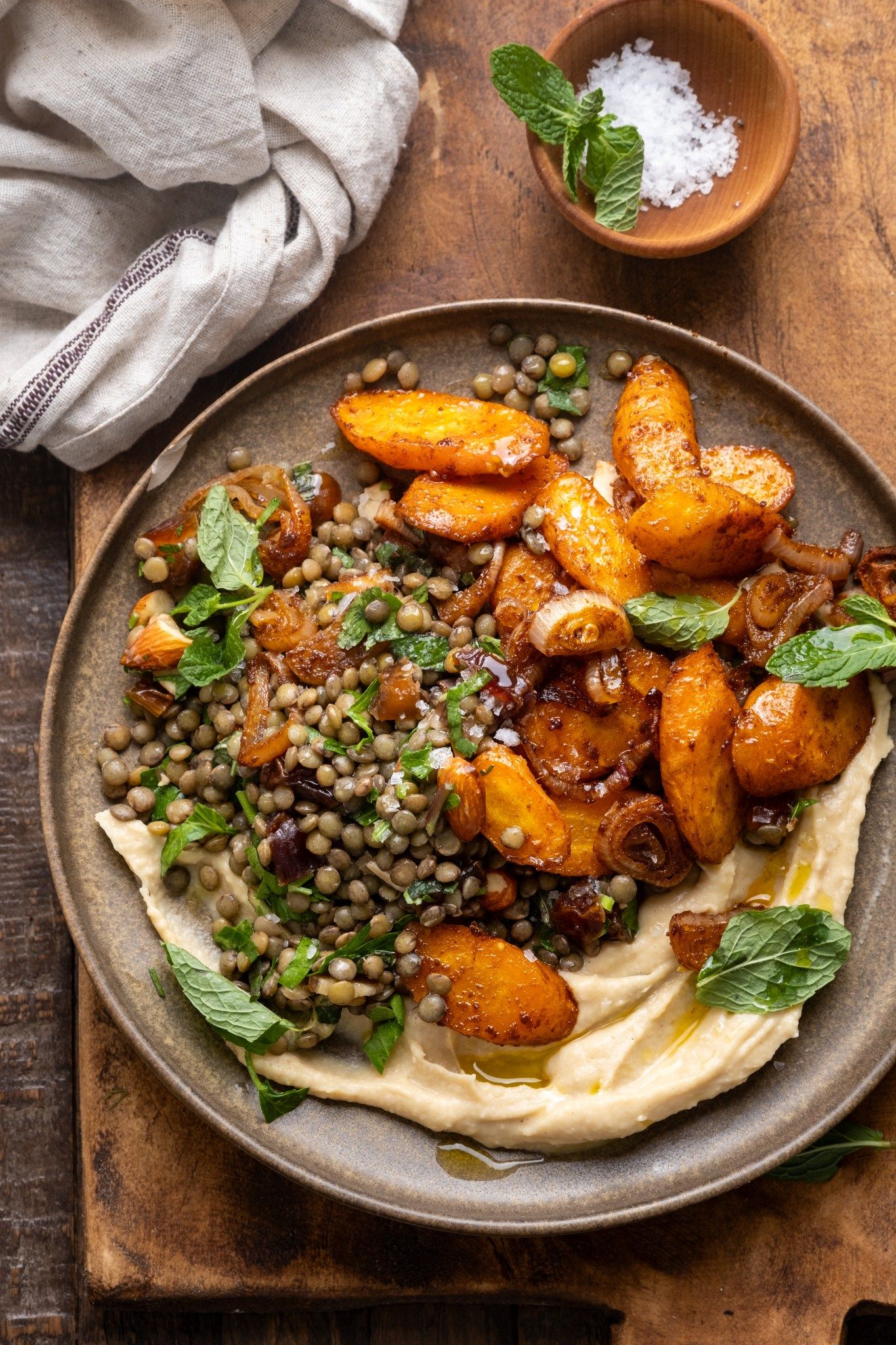 Roasted Carrot and Lentil Salad with Hummus