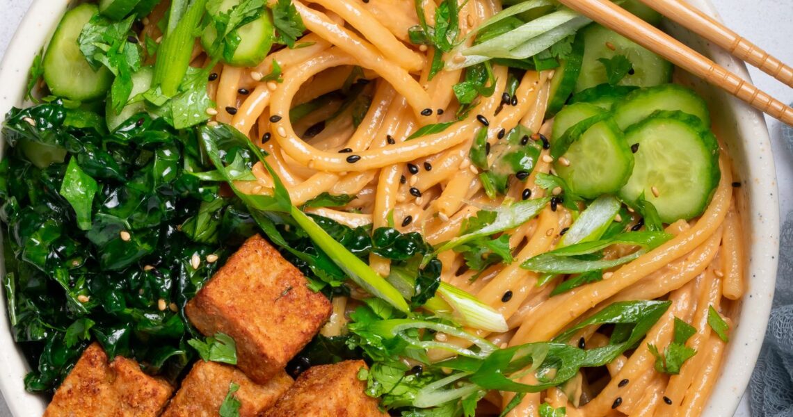Saucy Tahini Pasta with Crispy Tofu