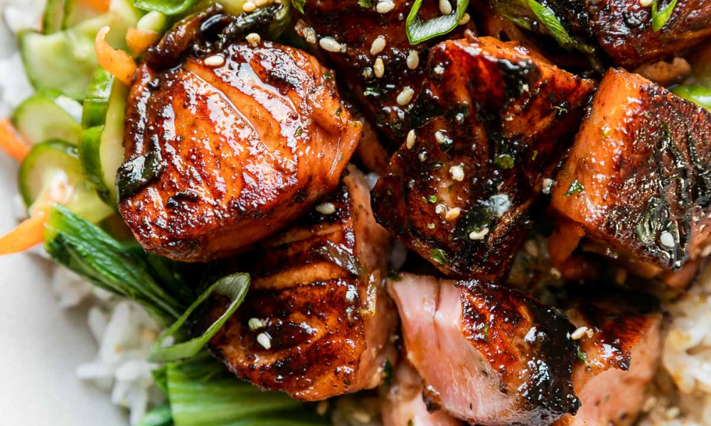 Soy-Glazed Seared Salmon Rice Bowls with Namasu | PWWB
