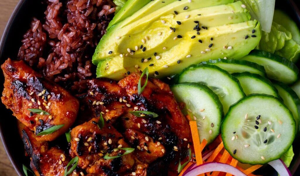 Spicy Korean BBQ Chicken Rice Bowl | Two Plaid Aprons