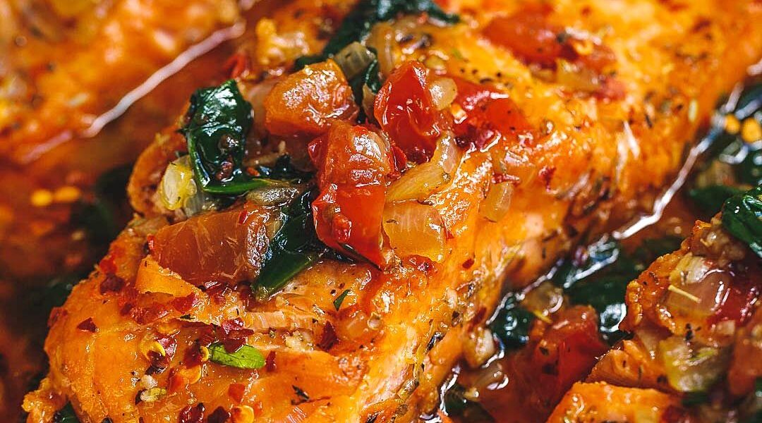 Tuscan Garlic Salmon Skillet with Spinach and Tomato